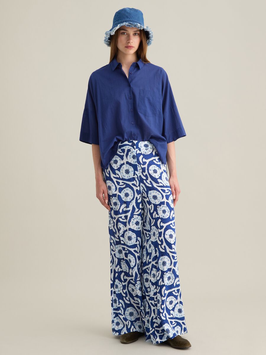 Oversized blue pure cotton women's shirt_2
