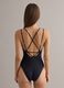 Costume intero nero in tessuto elasticizzato con spalline sottili_2