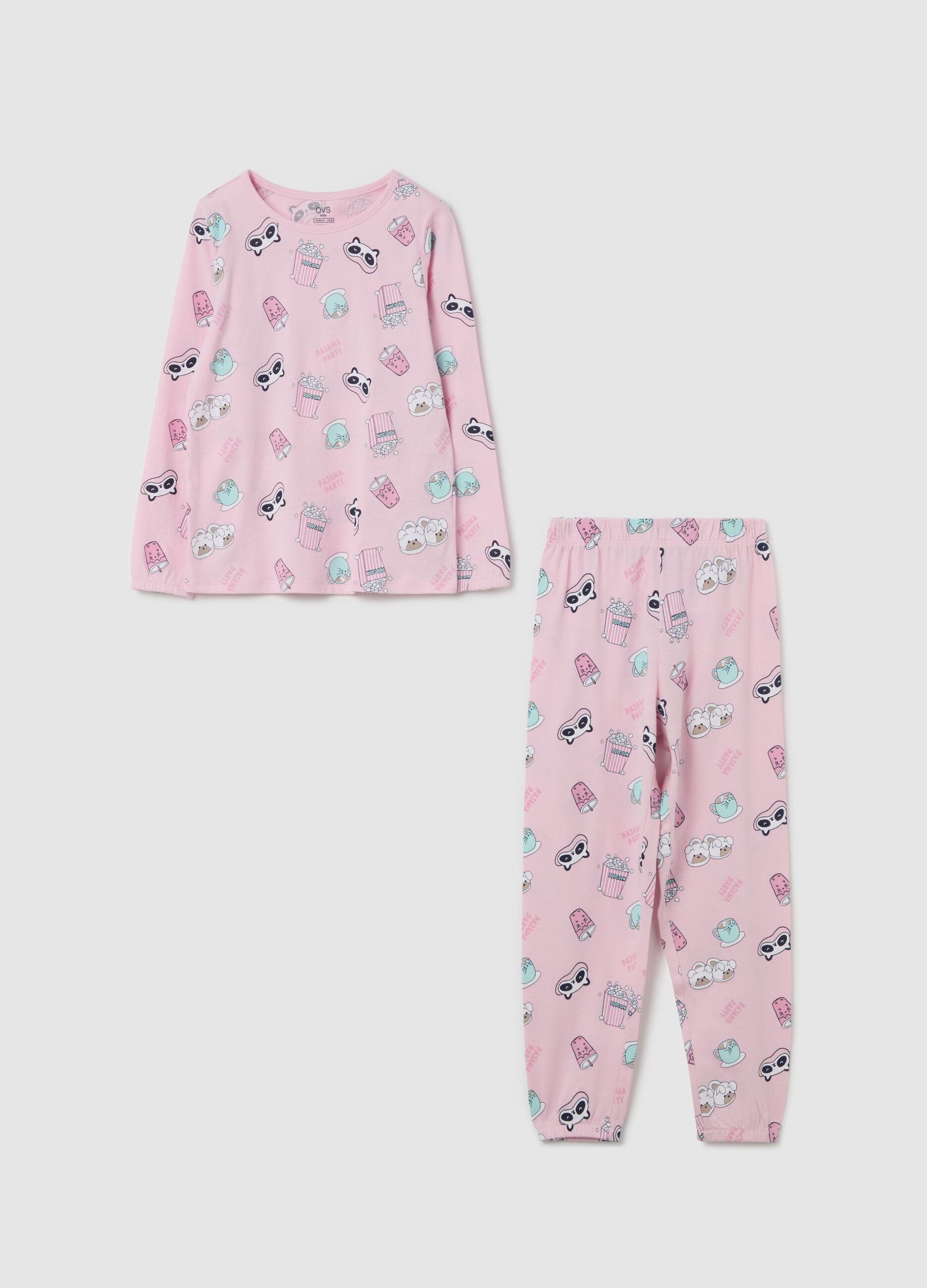 Organic cotton pyjamas with "Pajama party" motif print