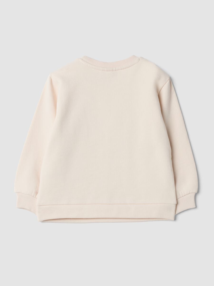 Felpa beige in puro cotone con girocollo stampata_1