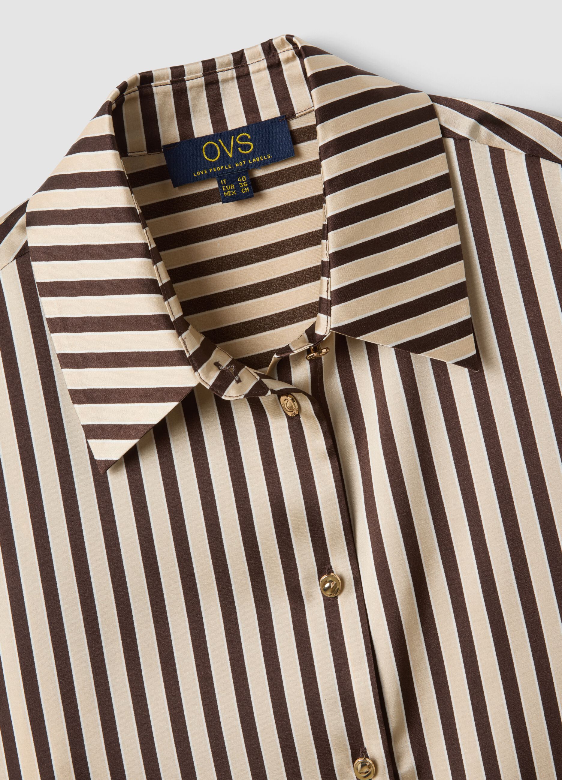 Yellow shirt with brown stripes in stretch fabric