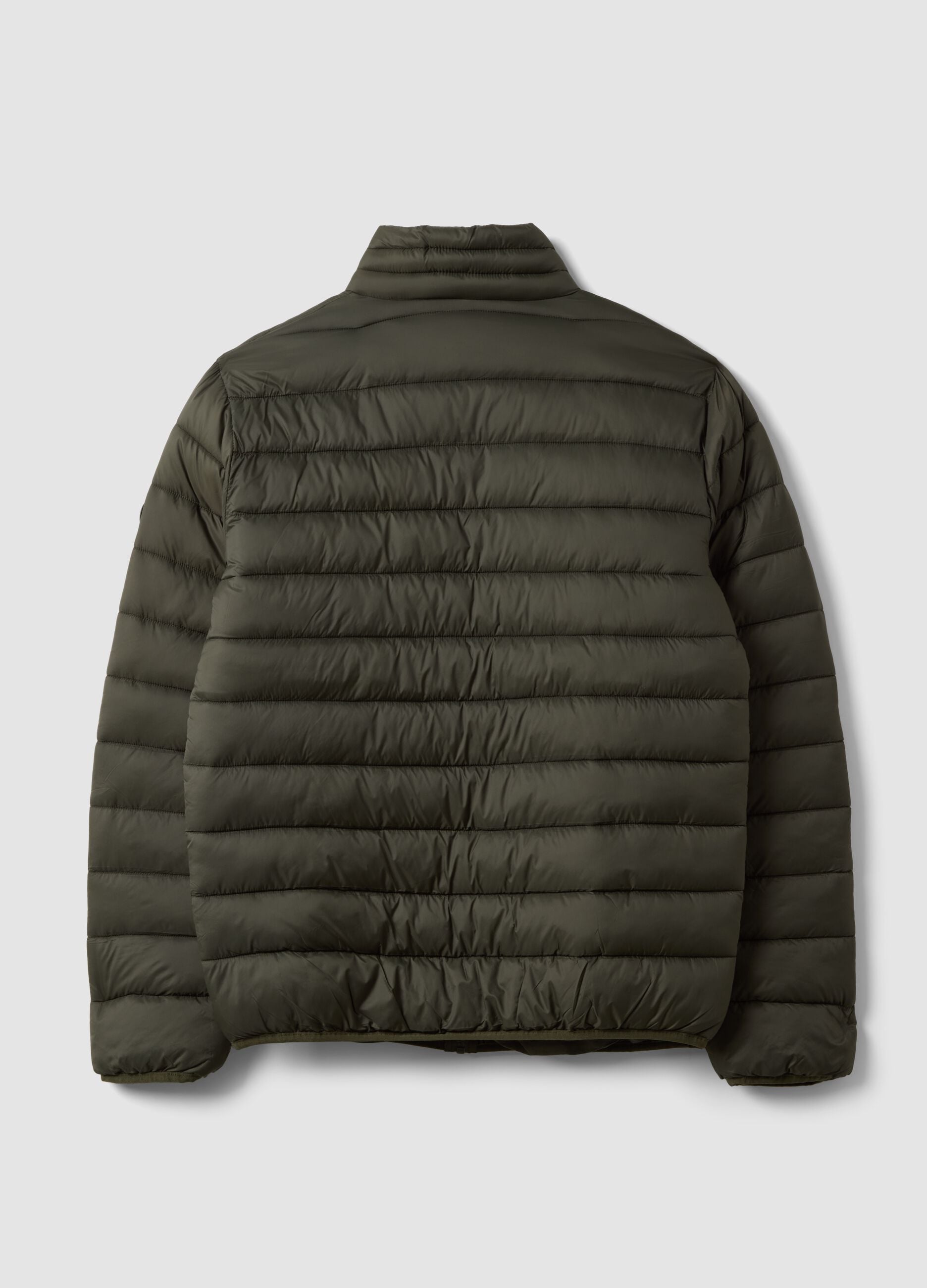 Green padded jacket with high neck and zip