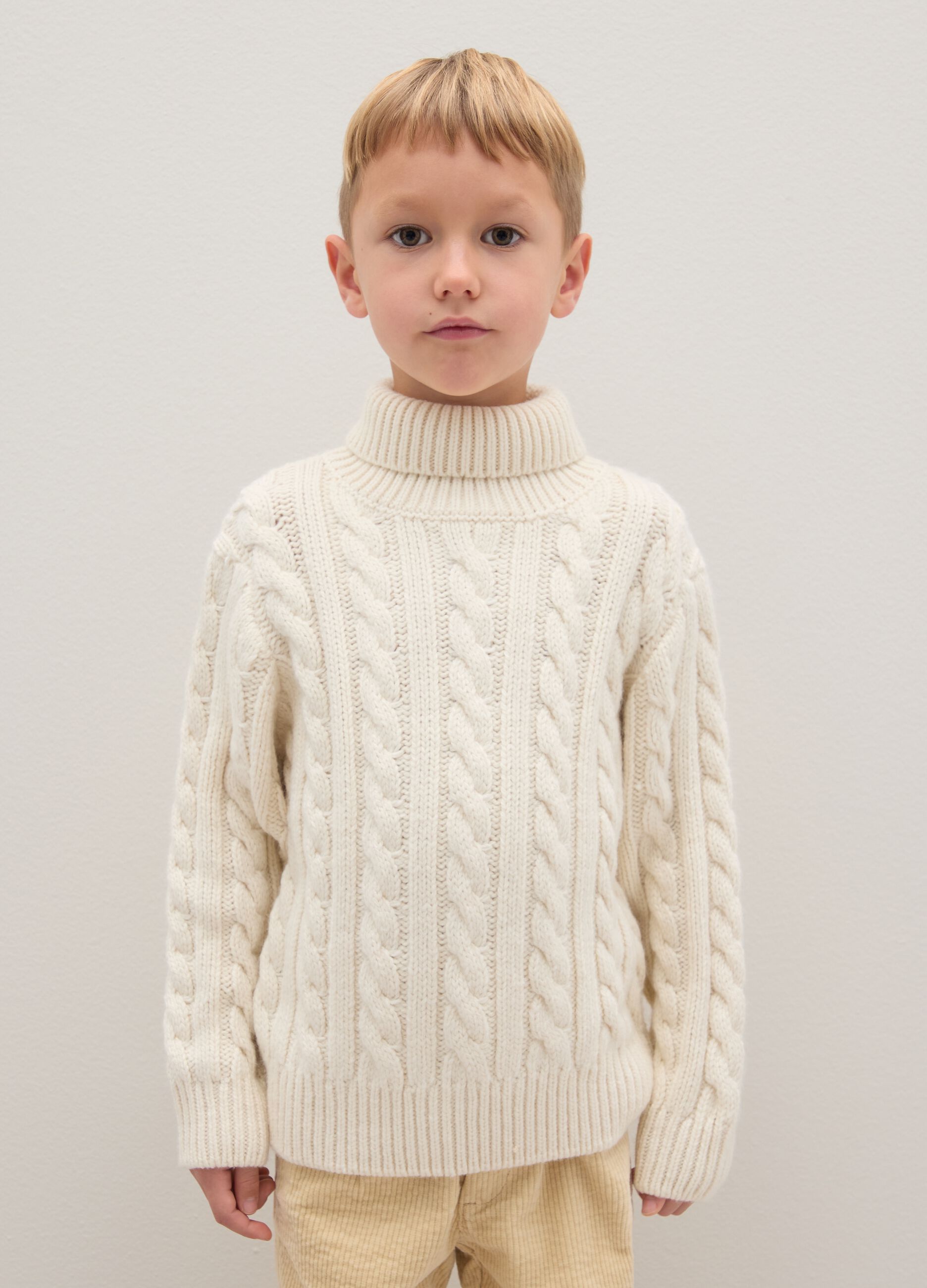 White High Neck Regular Fit Knitted Pullover for Kids