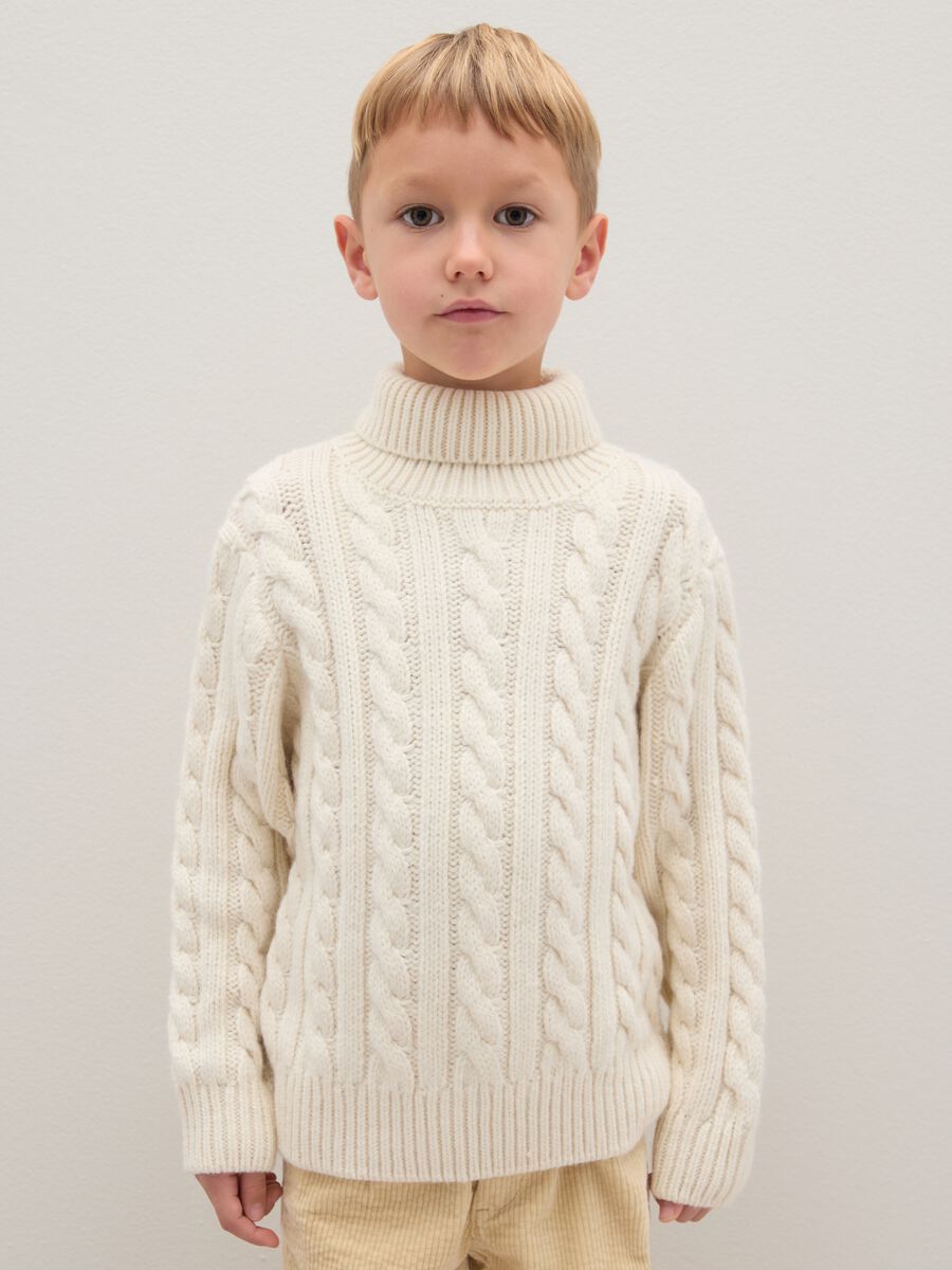 White High Neck Regular Fit Knitted Pullover for Kids_0