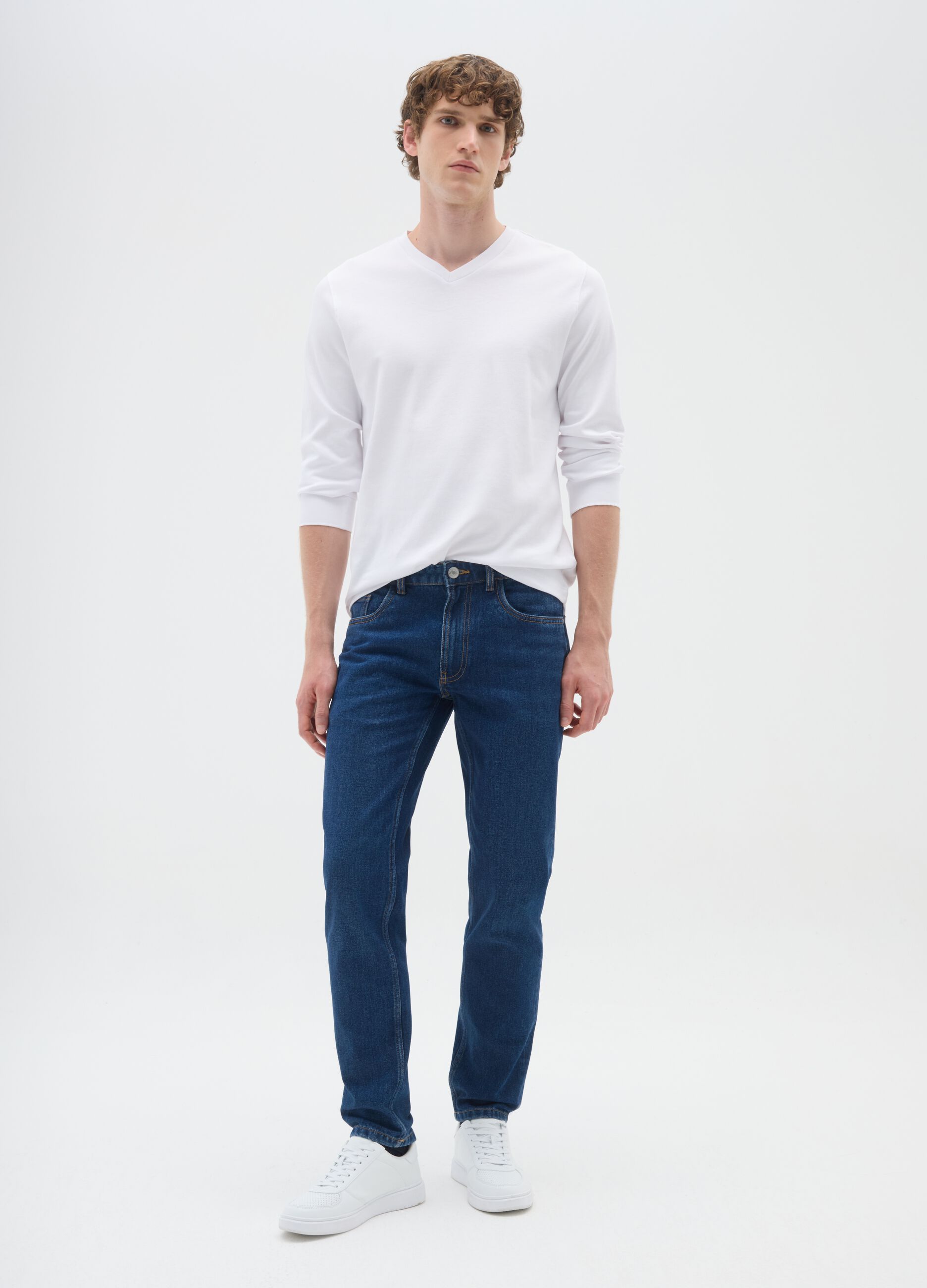 Jeans denim blu in misto cotone slim fit