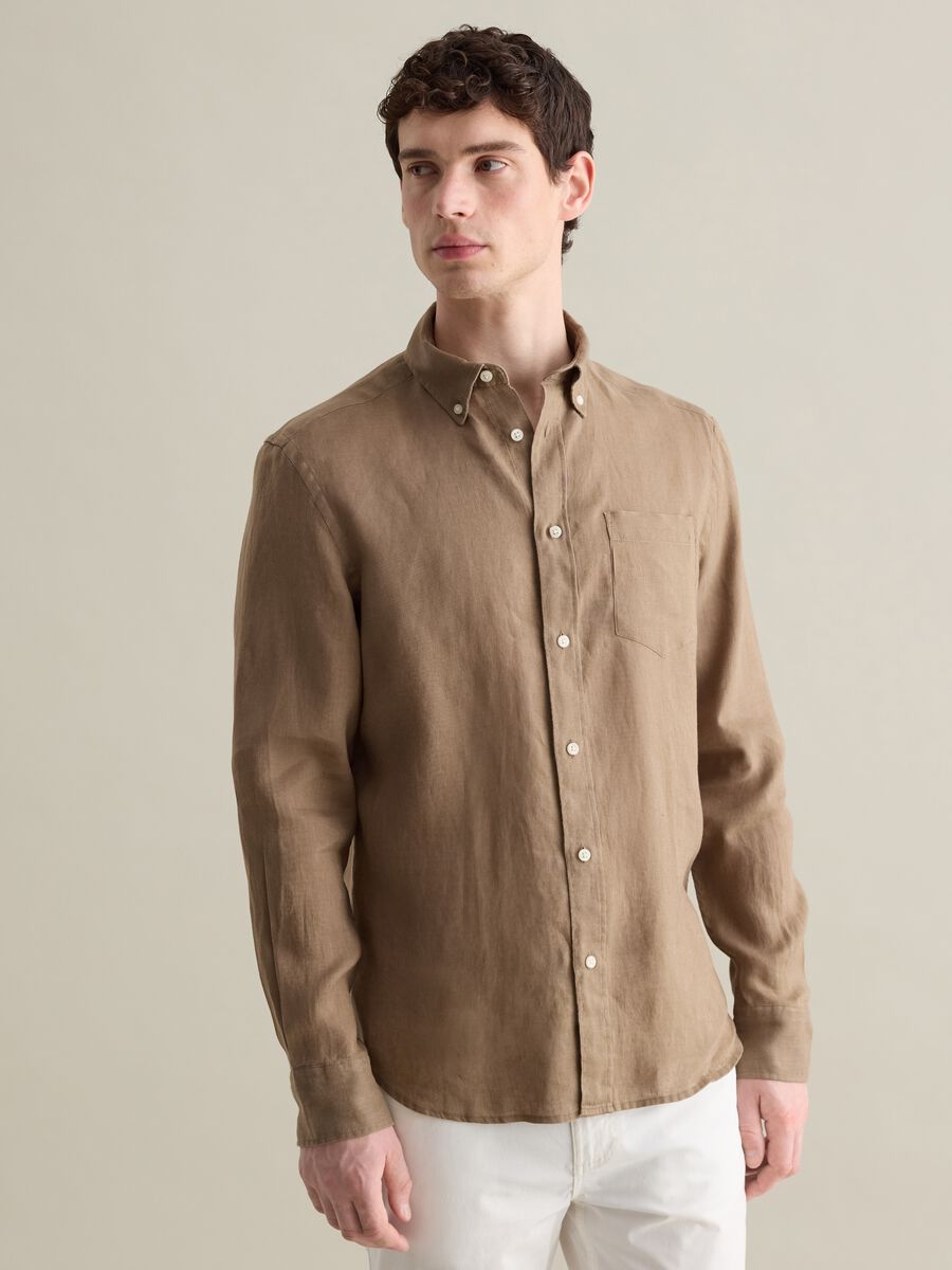 Brown shirt in 100% linen_0