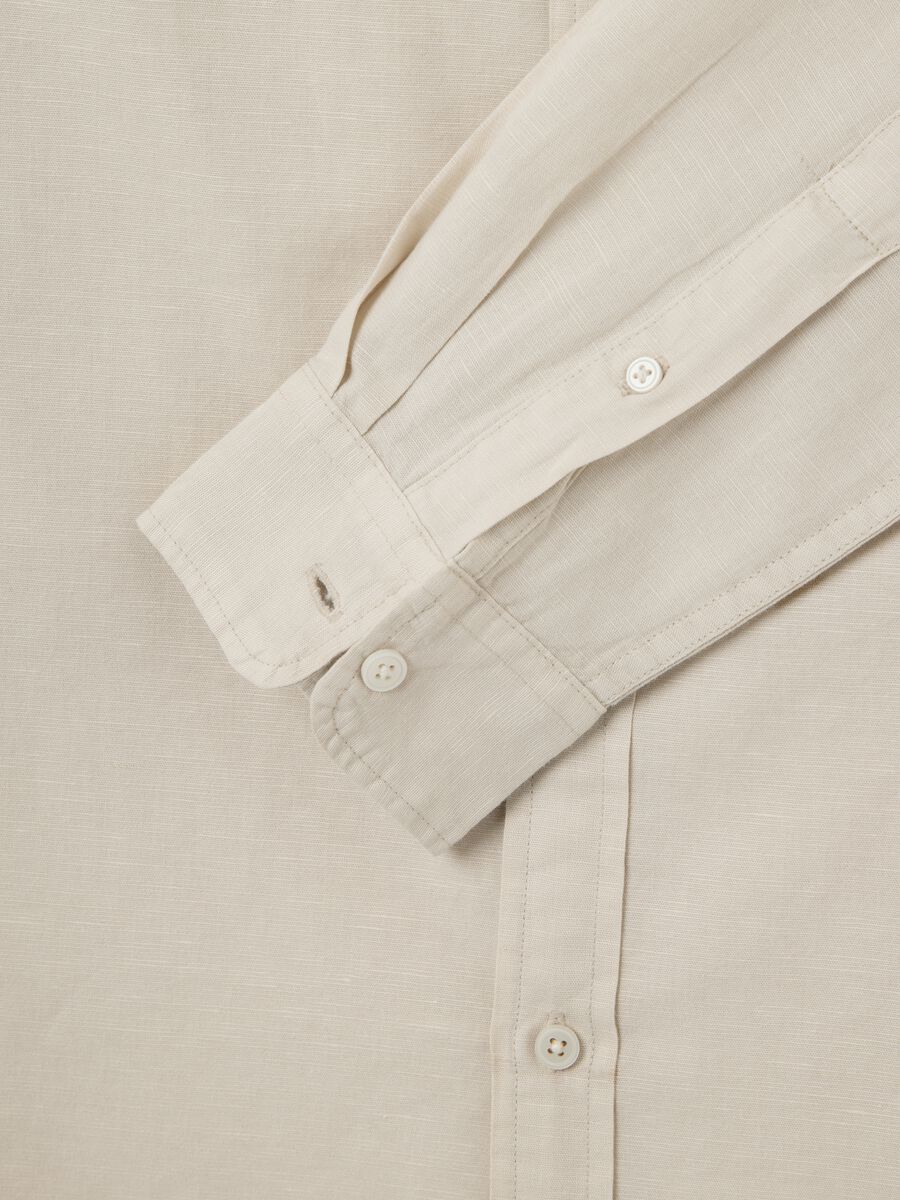Long Beige Cotton and Linen Shirt_5