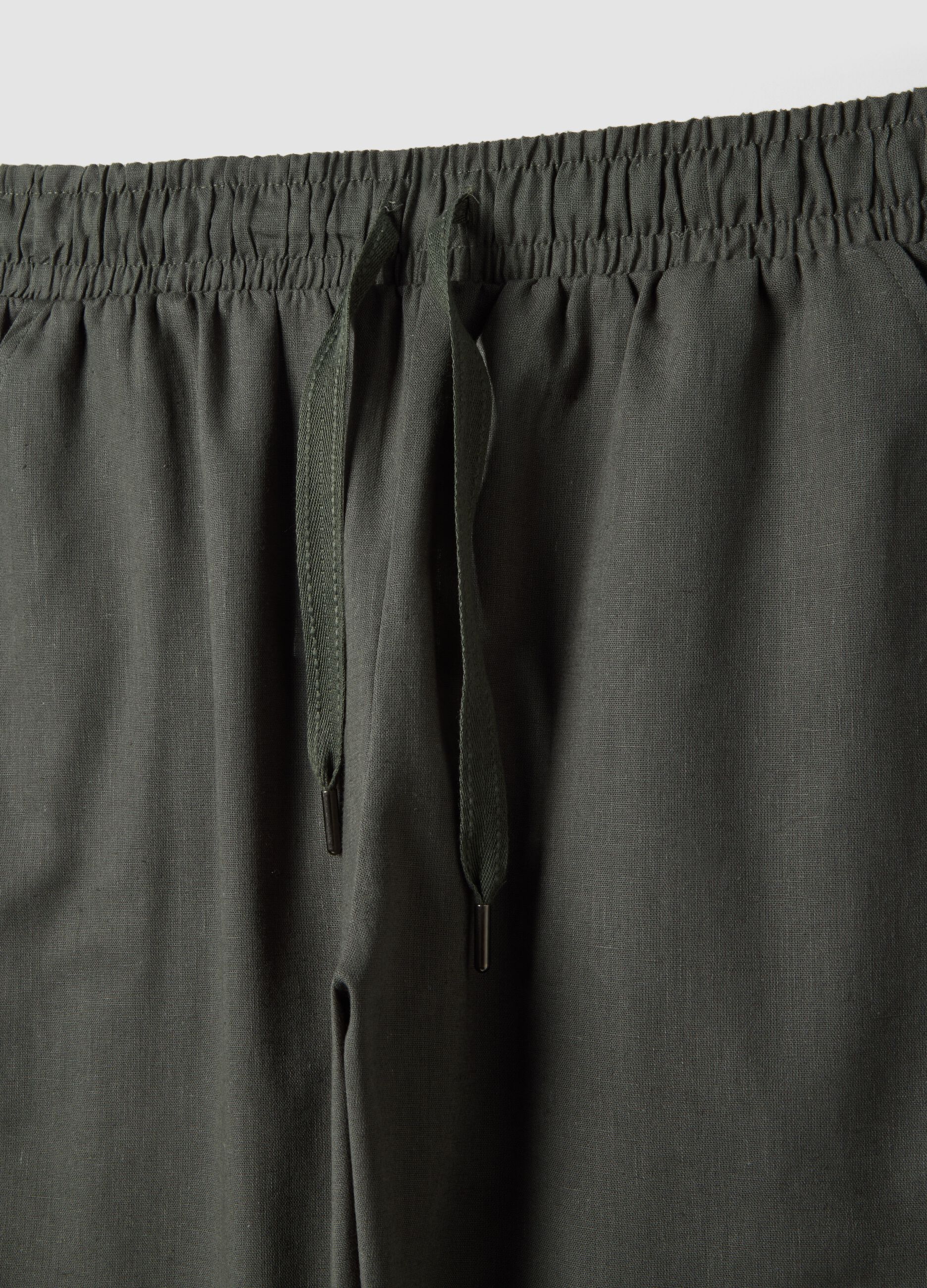 Green relaxed fit pajama trousers in cotton-linen blend