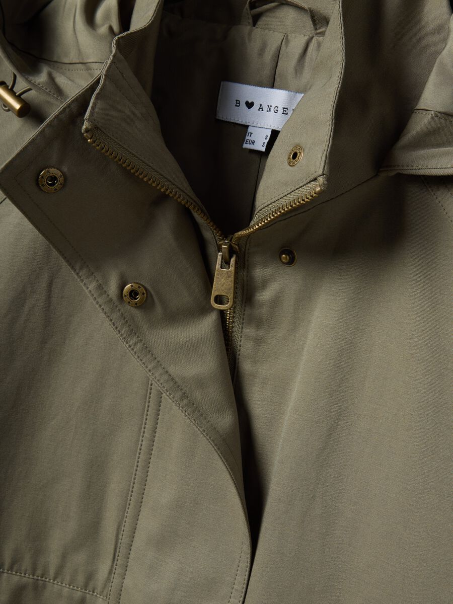 Green Cotton Blend Parka with Hood Regular Fit_5