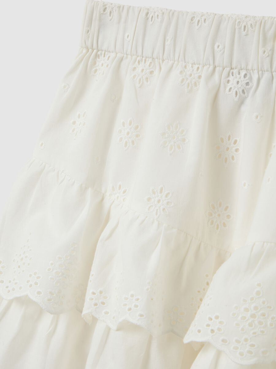 Women's pure white cotton skirt, regular fit with embroidered ruffle_1