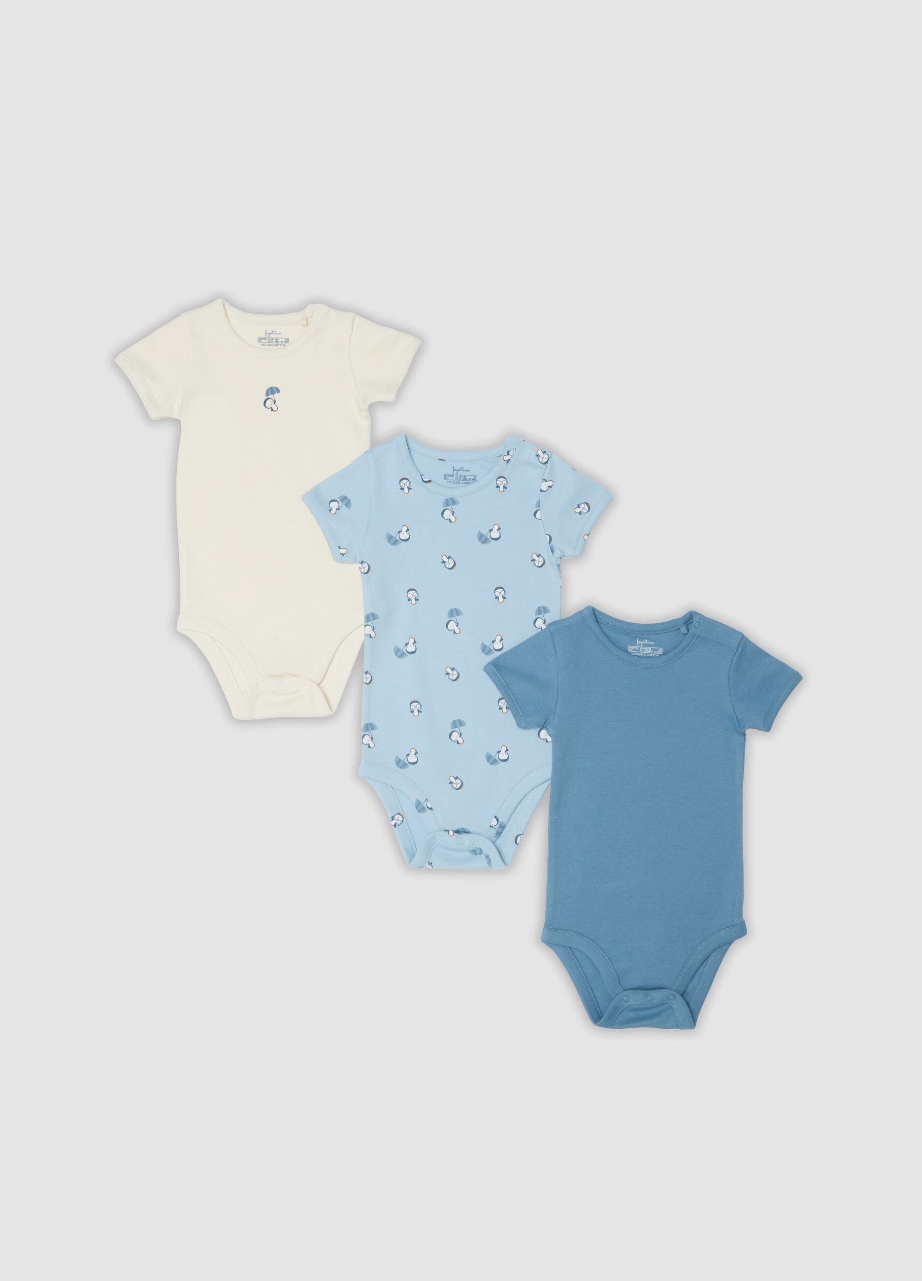 Multicolour organic cotton baby bodysuit 3-pack