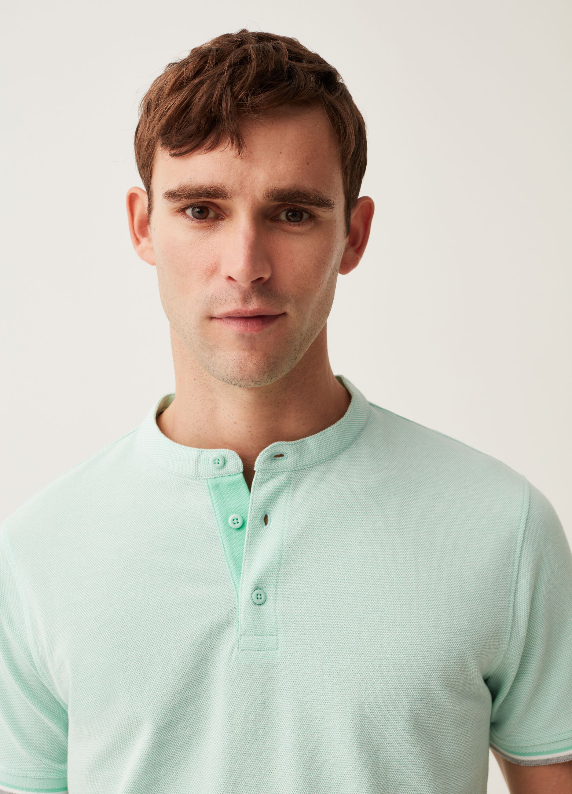 Polo con trama jacquard collo alla coreana_1