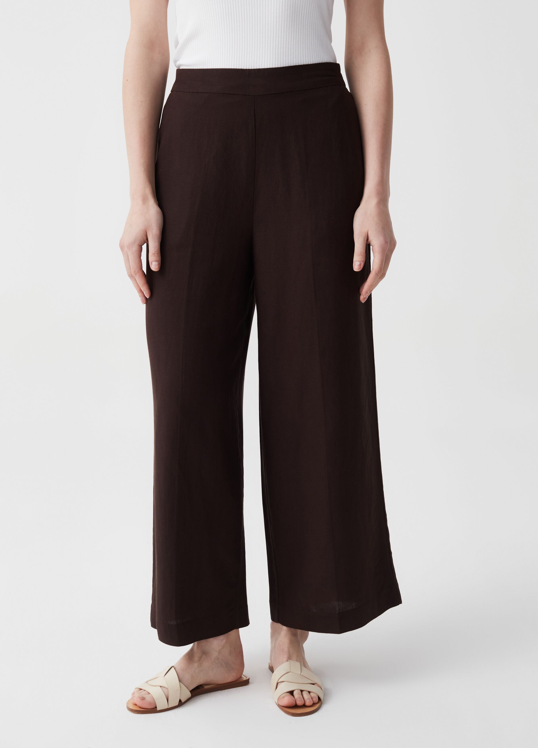 Pantalone wide leg in lino e viscosa