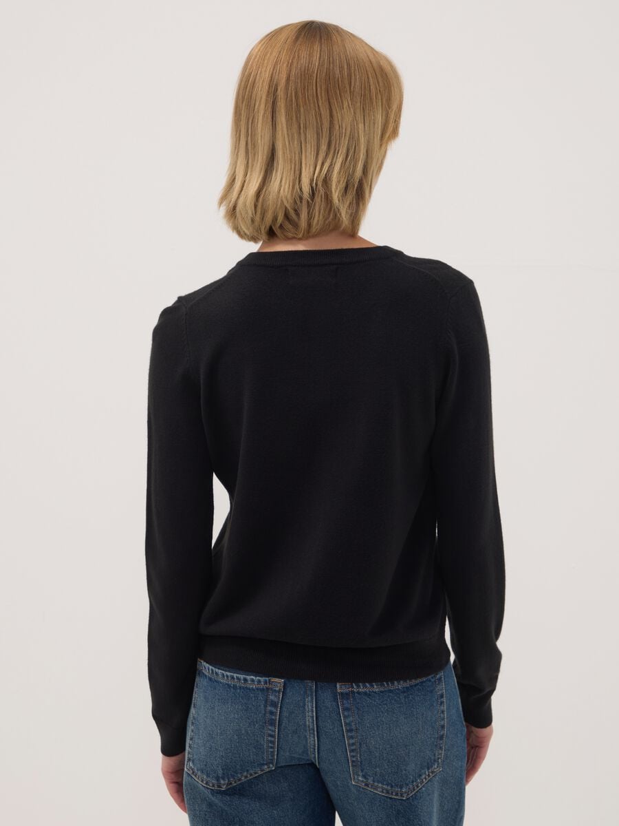 Black crew-neck regular-fit cardigan with buttons_3