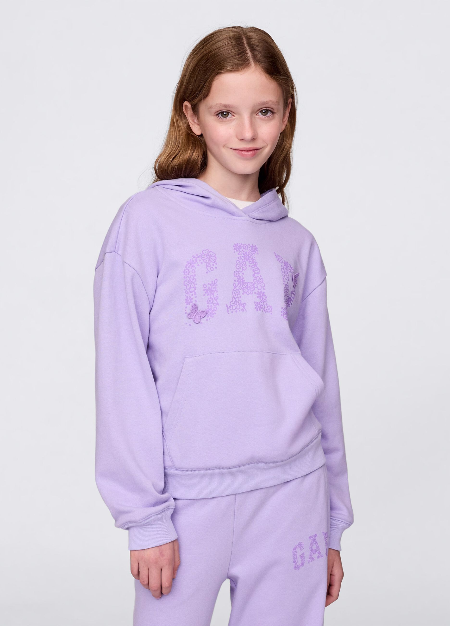 Lilac sweatshirt with hood and logo print
