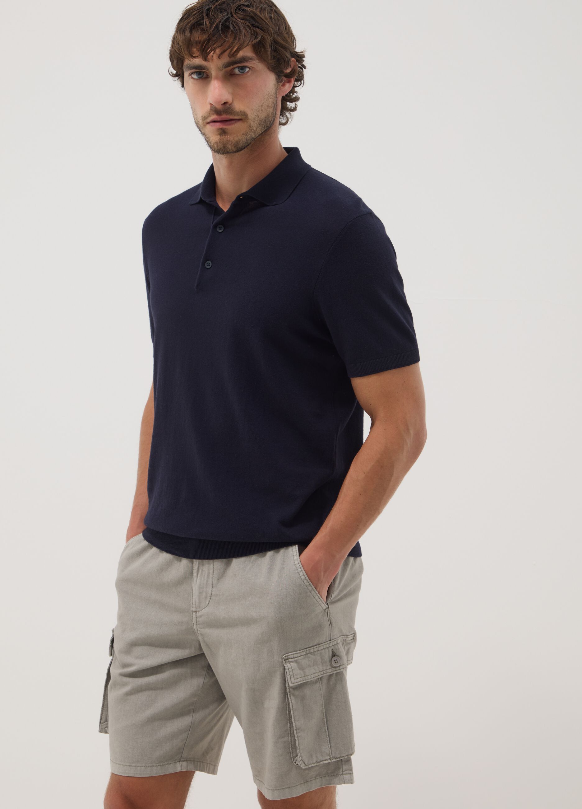 Grey linen-blend cargo Bermuda shorts
