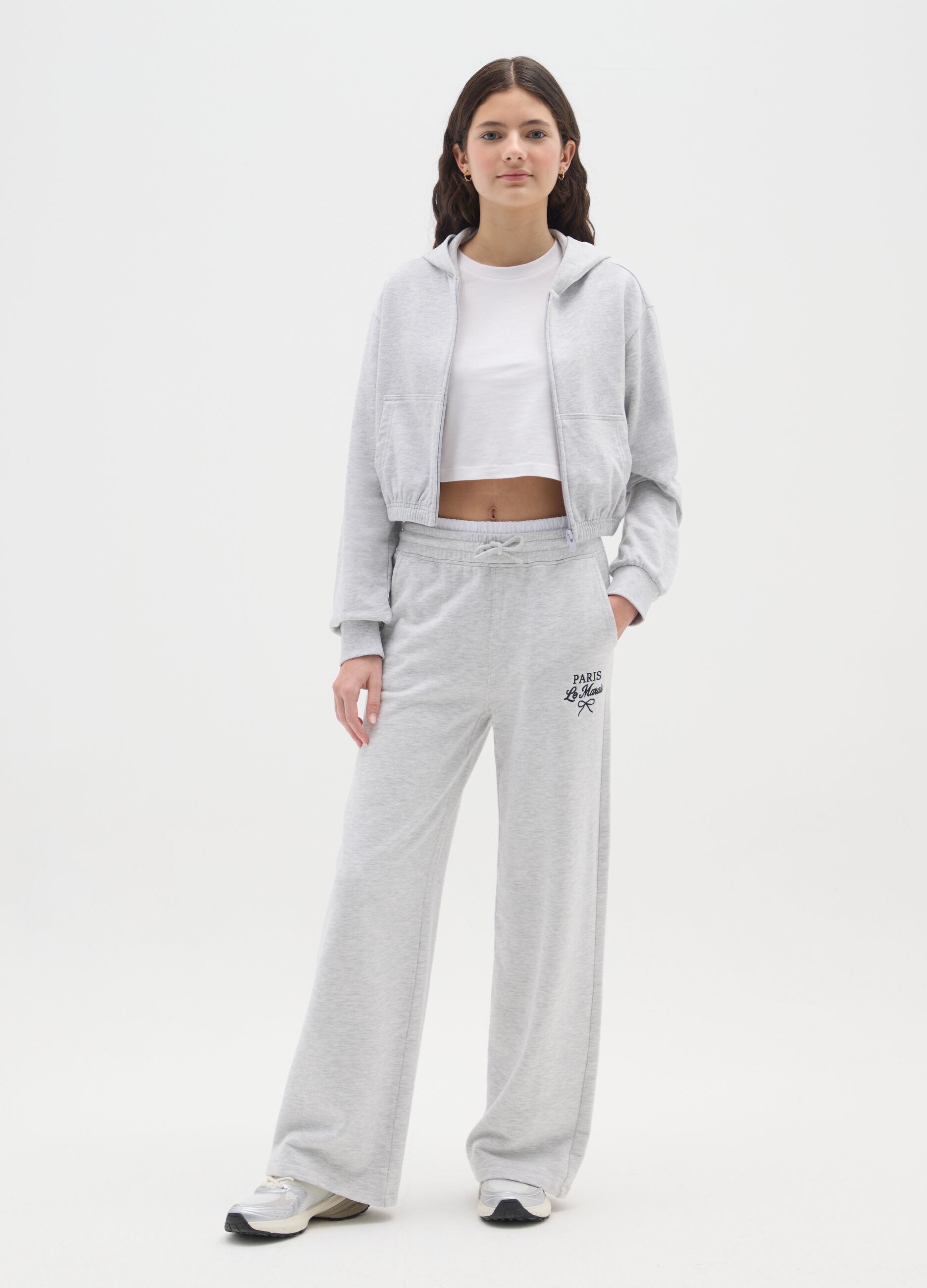 Grey wide leg cotton blend girl's trousers