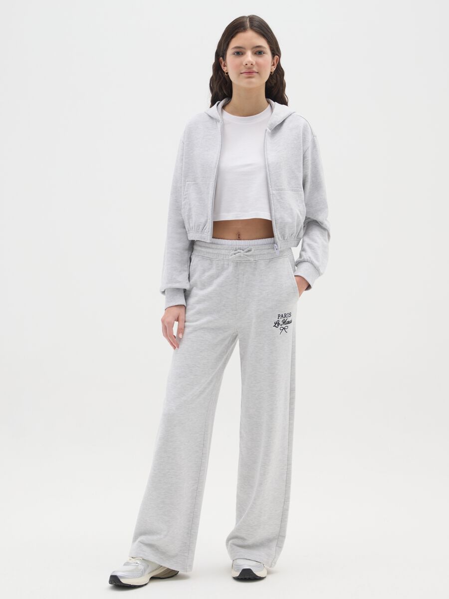 Pantaloni da ragazza in misto cotone grigi wide leg_0