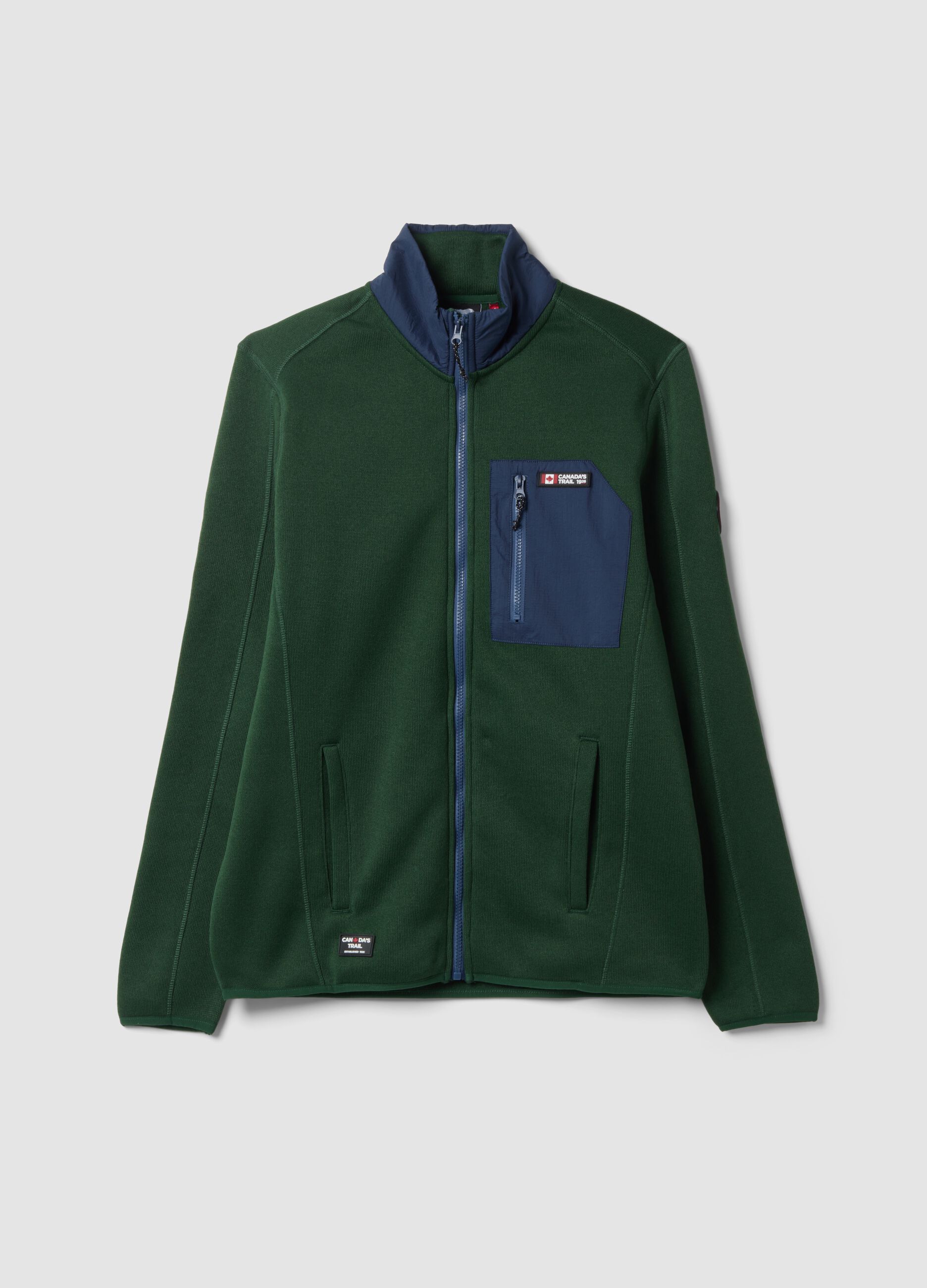 Heavyweight Green Jacket with Zip and Pockets