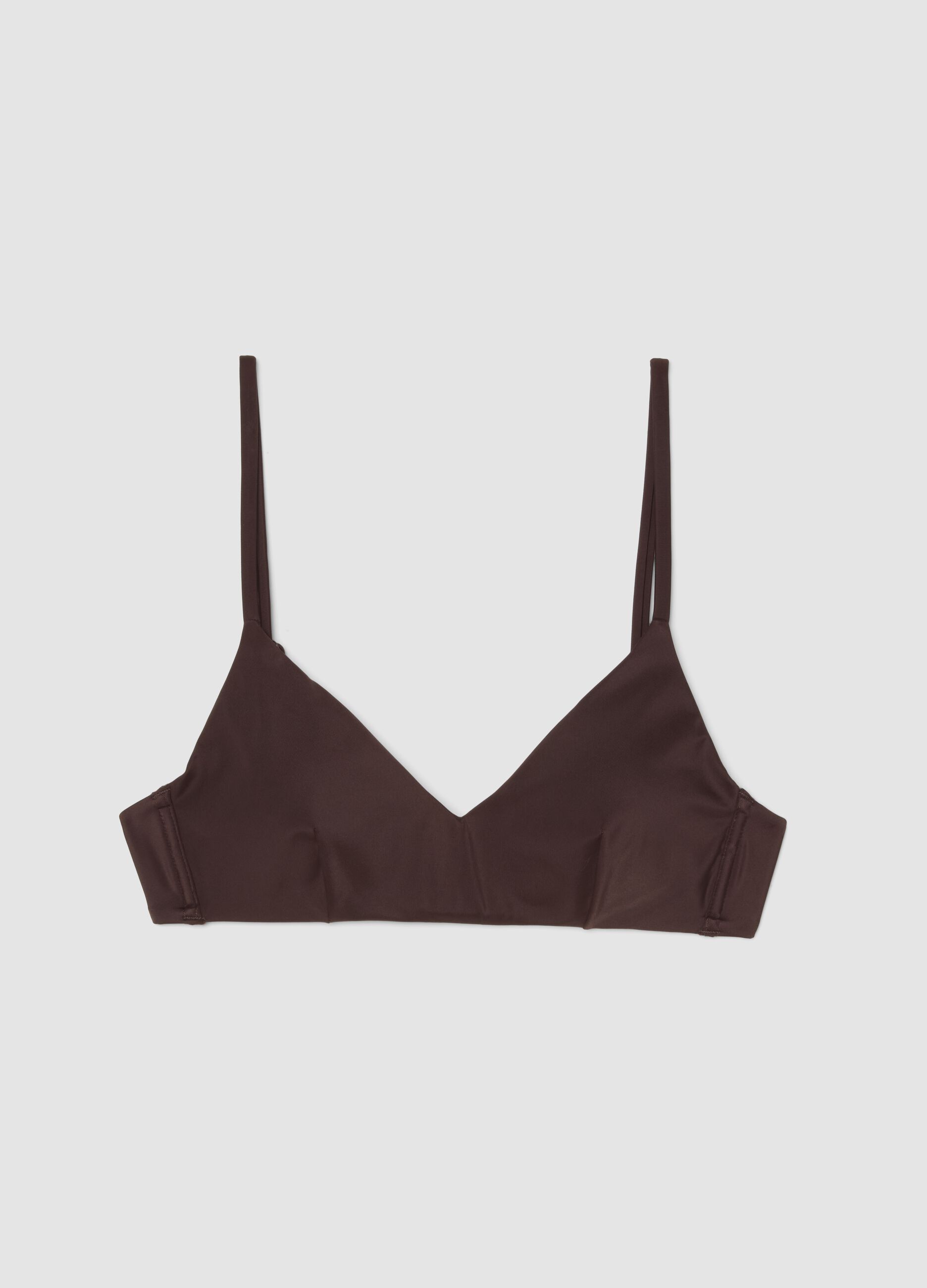 Brown triangle bikini top with removable padding