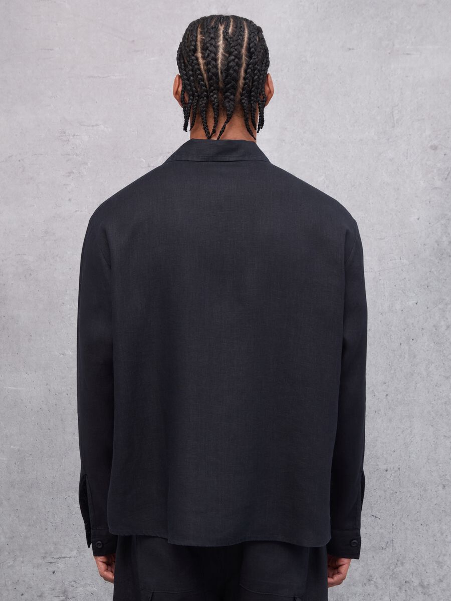 100% Linen Cargo Shirt Black_4