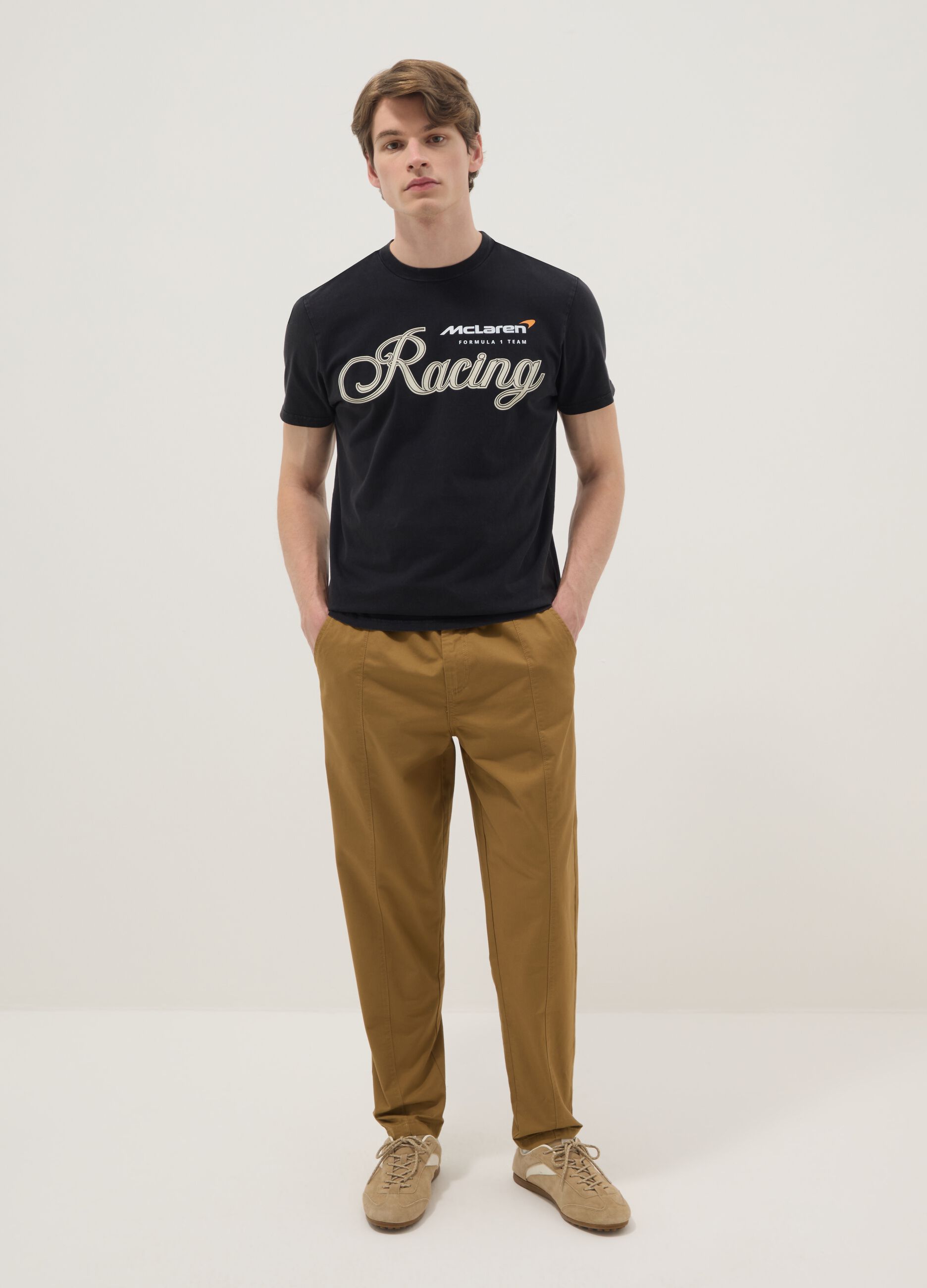 Black pure cotton regular fit t-shirt with McLaren print