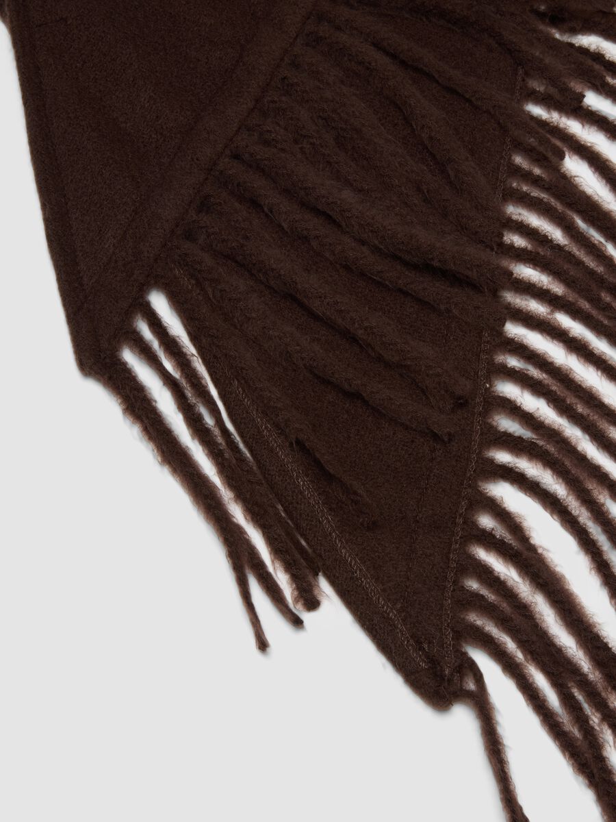 Brown fringed viscose-blend poncho_2