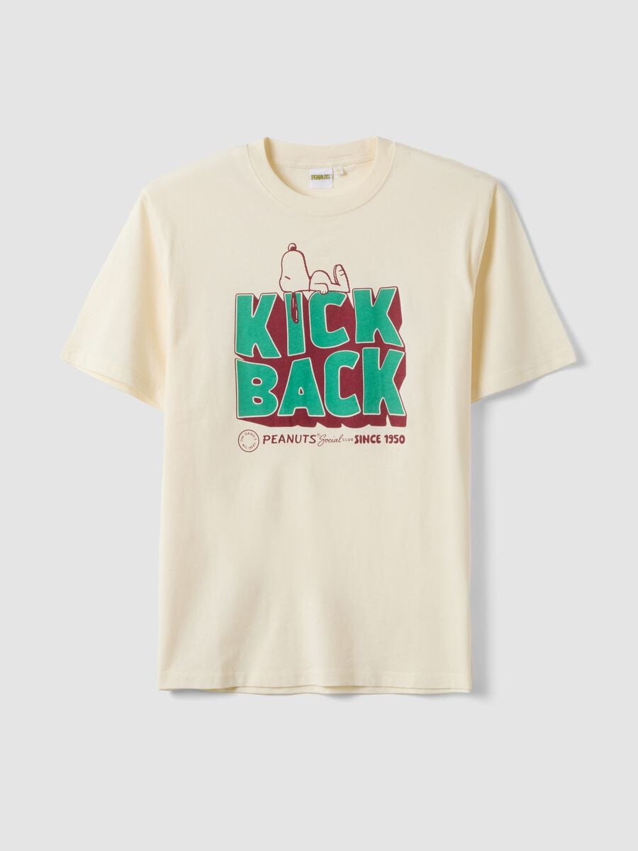 White pure cotton Peanuts print T-shirt, relaxed fit_4