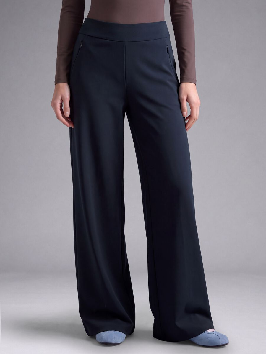 Pantaloni blu in tessuto elasticizzato wide leg ALTAVIA STUDIO_2