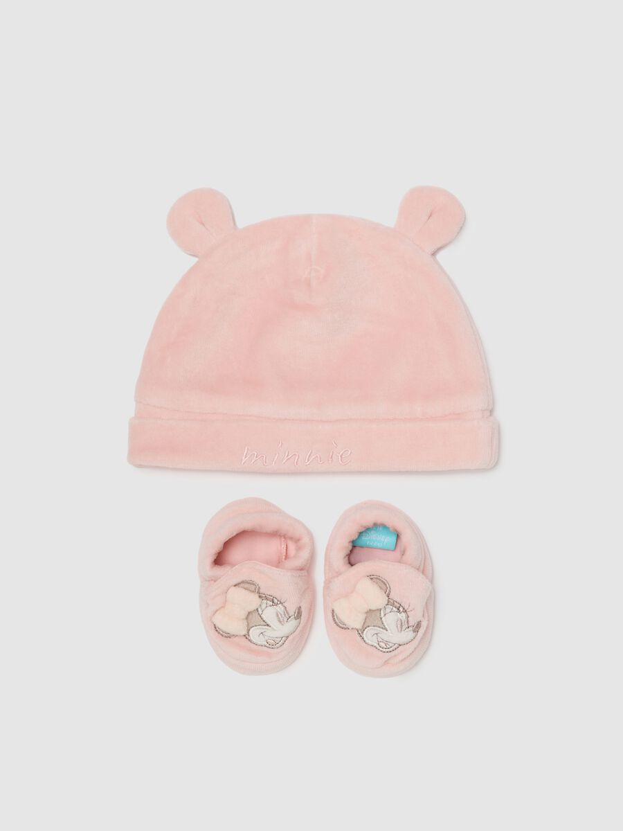Baby Girl's Pink Cotton Blend Hat and Booties Set_0