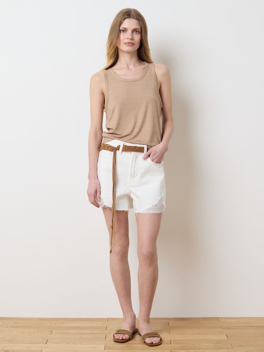Women's beige viscose blend tank top, regular fit_2