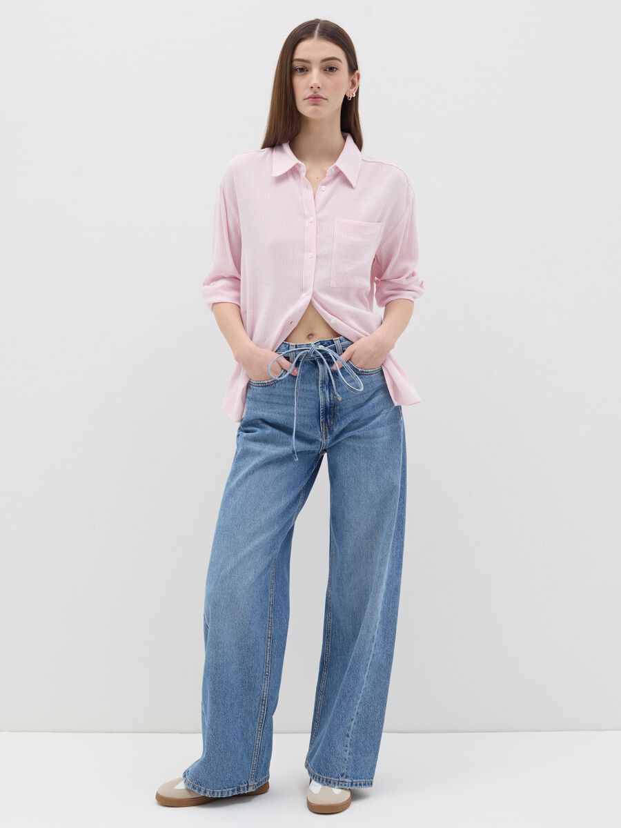 Striped pink shirt in cotton and linen_1