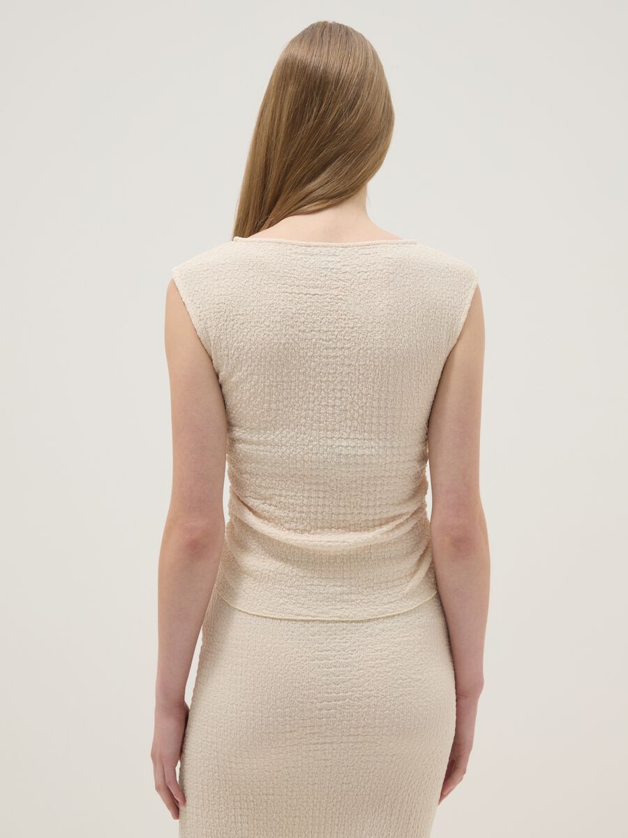 Beige stretch tank top with textured finish_3
