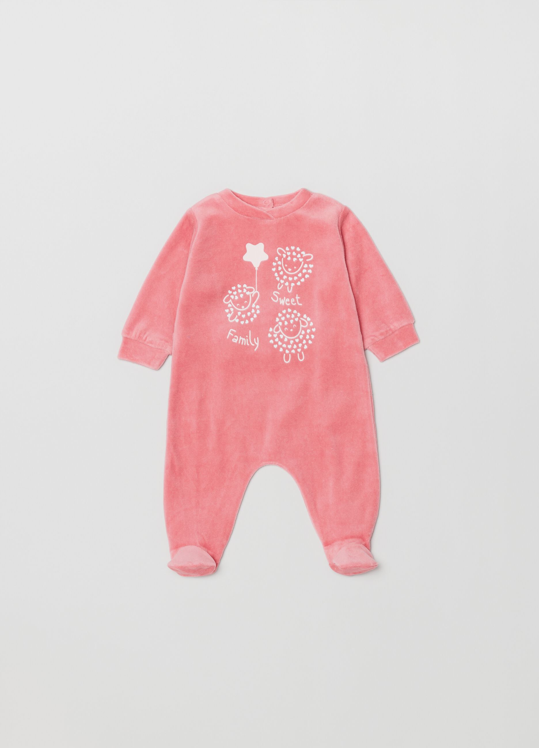 Tutina in velour con piedini e stampa