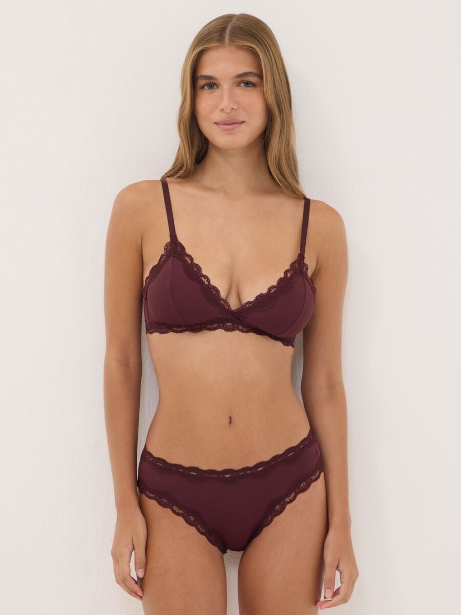 Purple stretch microfibre triangle bra with lace_0