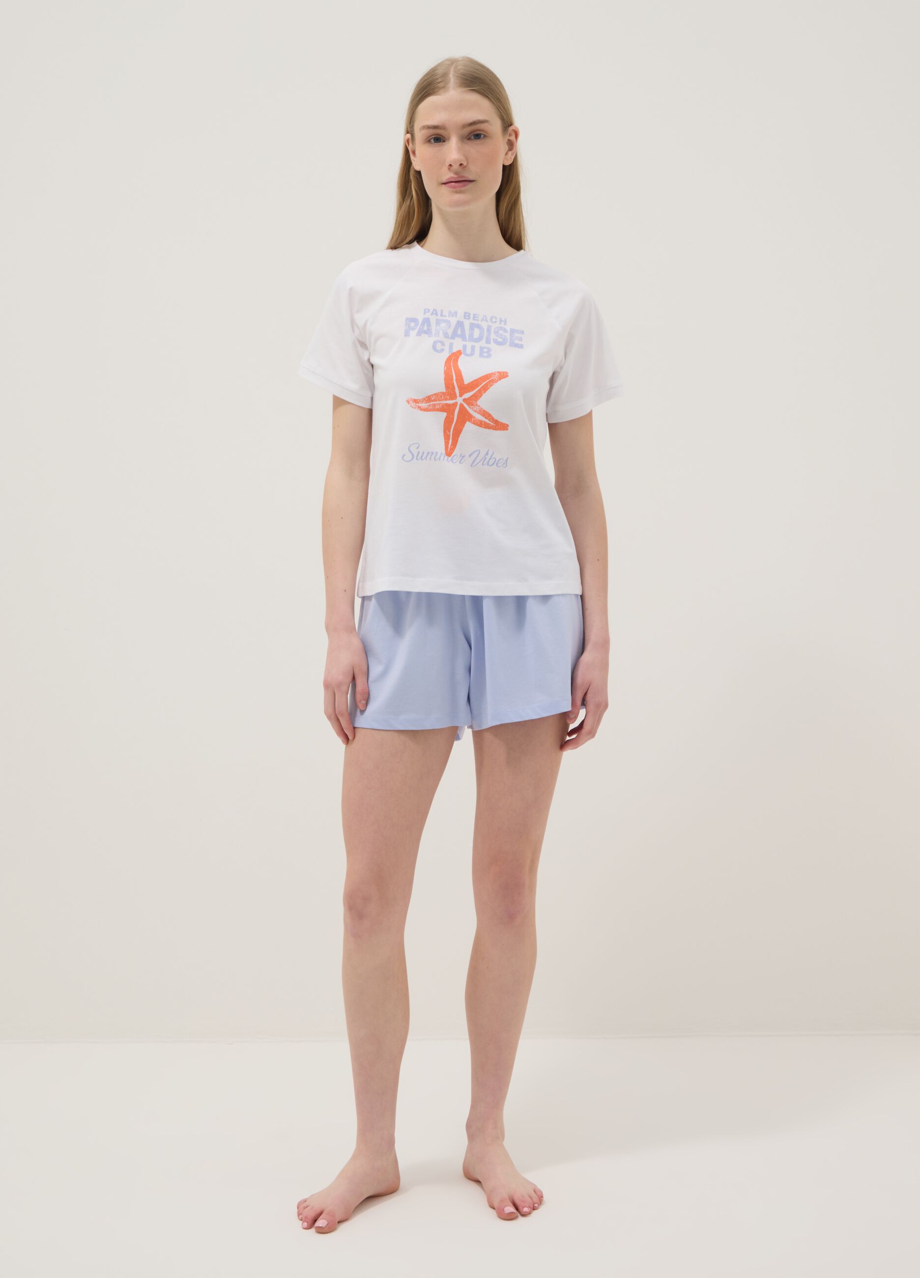 Multicolour pure cotton short pyjamas, regular fit with print