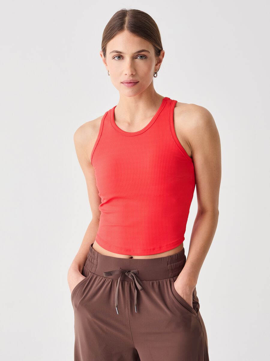 ALTAVIA STUDIO crop tank top in ribbed technical fabric_0