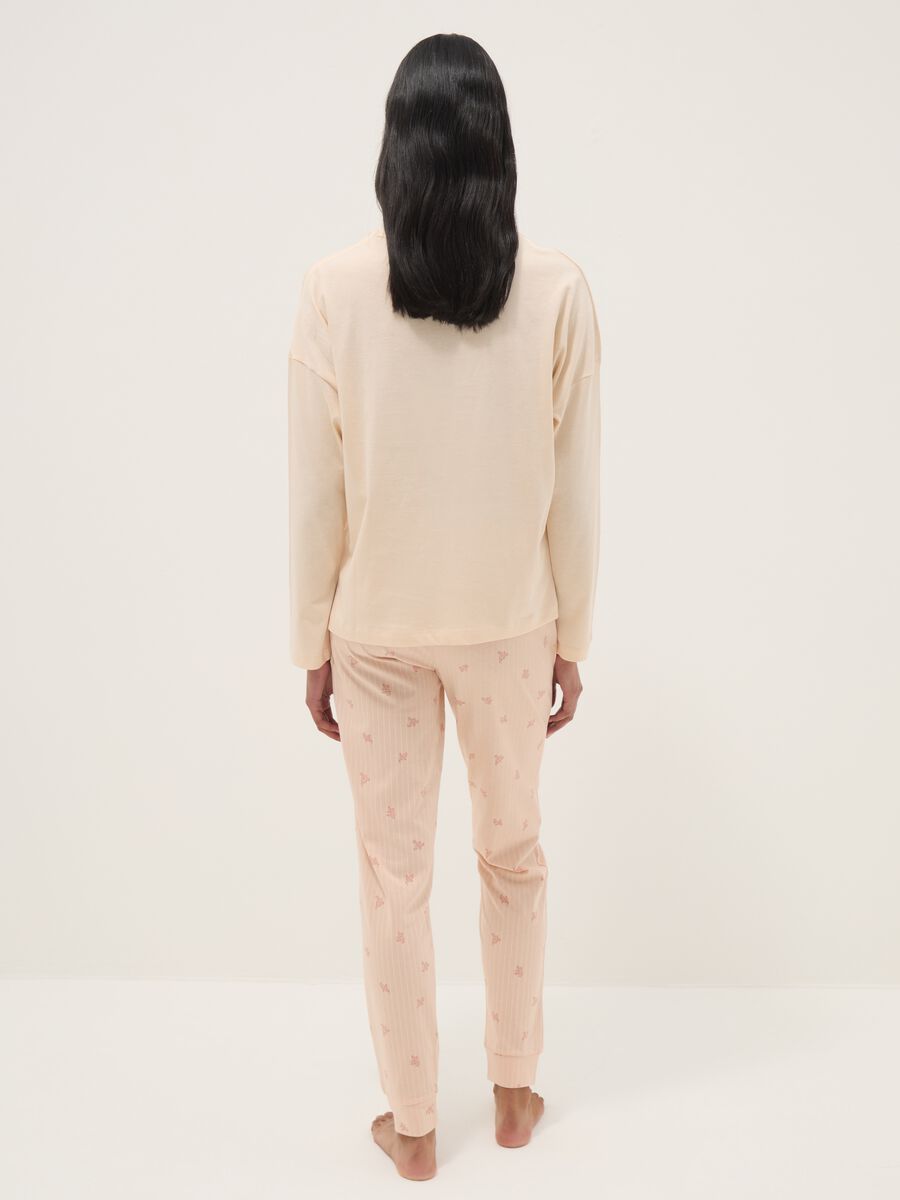 Beige regular fit pure cotton pyjamas with text_2