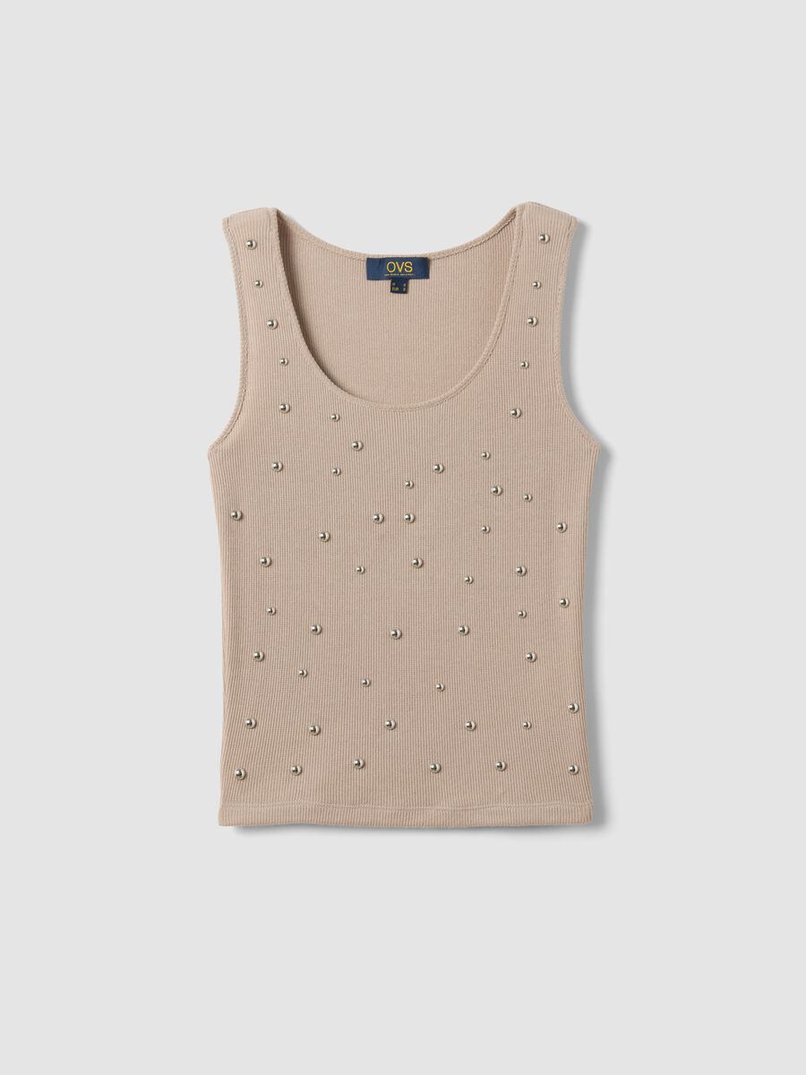 Beige regular fit tank top with metallic appliqu&eacute;s_4