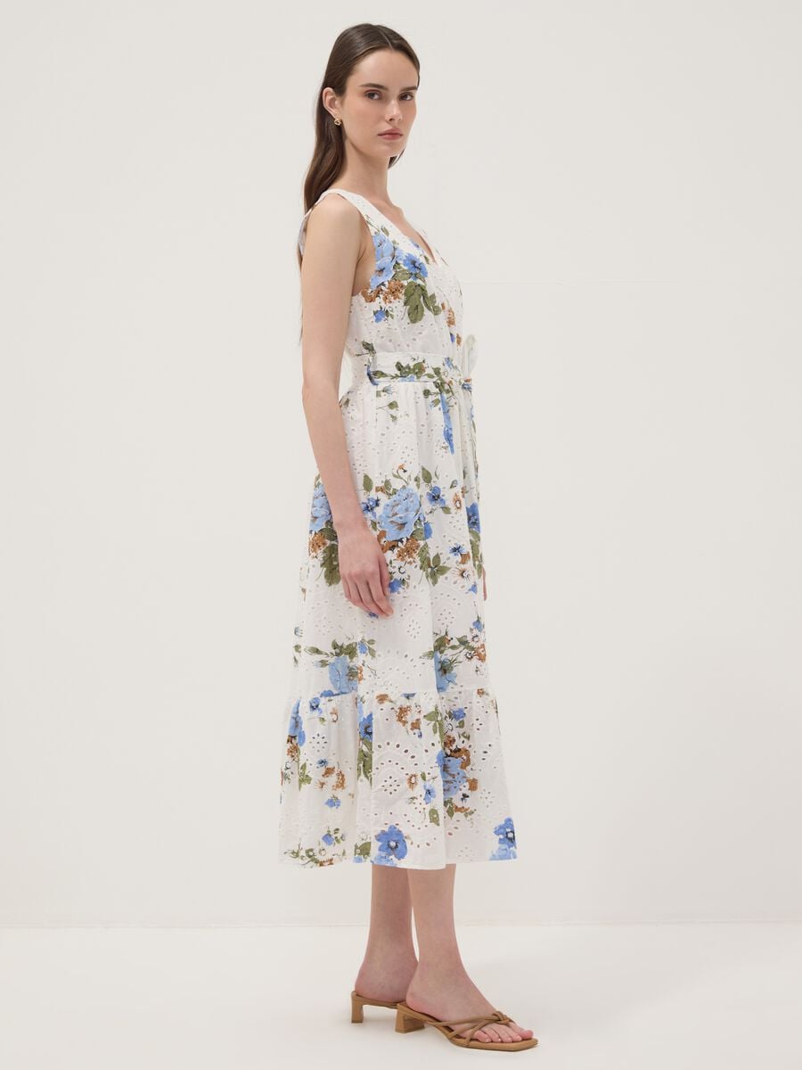 White pure cotton dress with floral print, regular fit_1