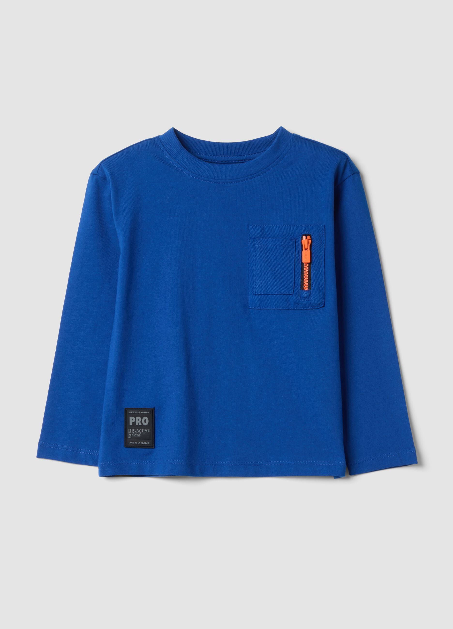 T-shirt blu in puro cotone con girocollo over fit