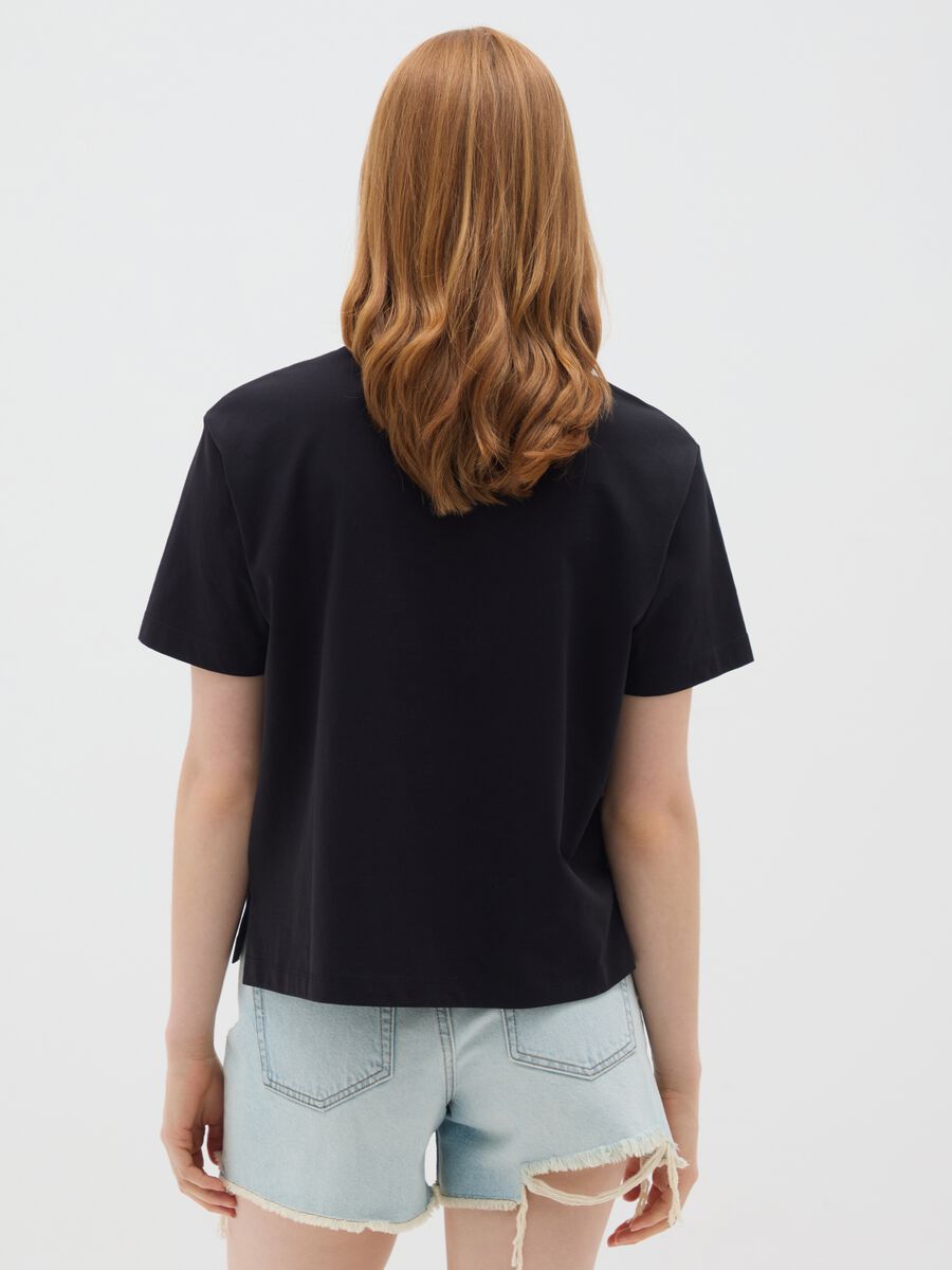 Women's black pure cotton regular fit T-shirt_2