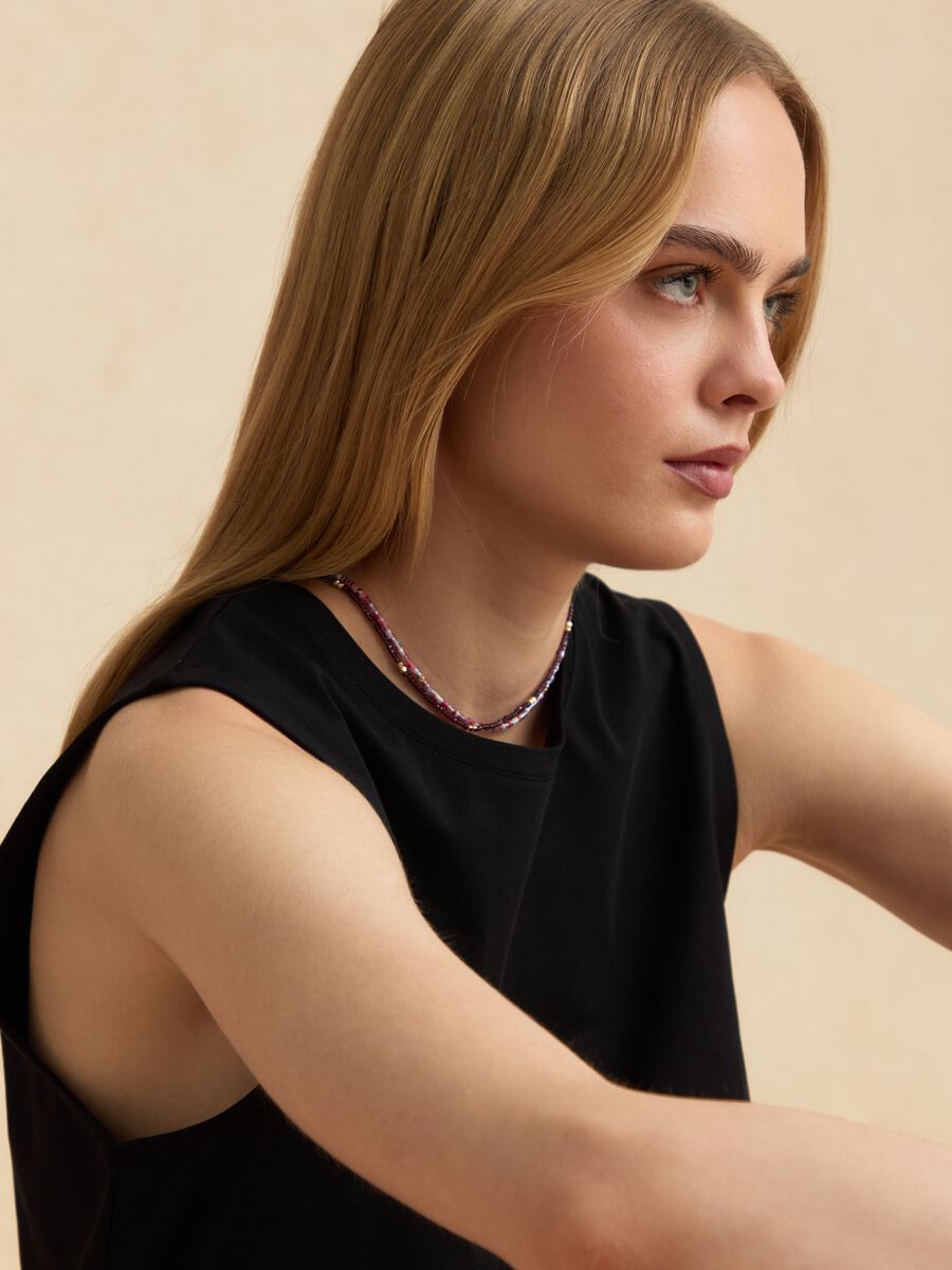Black cotton-blend tank top_0