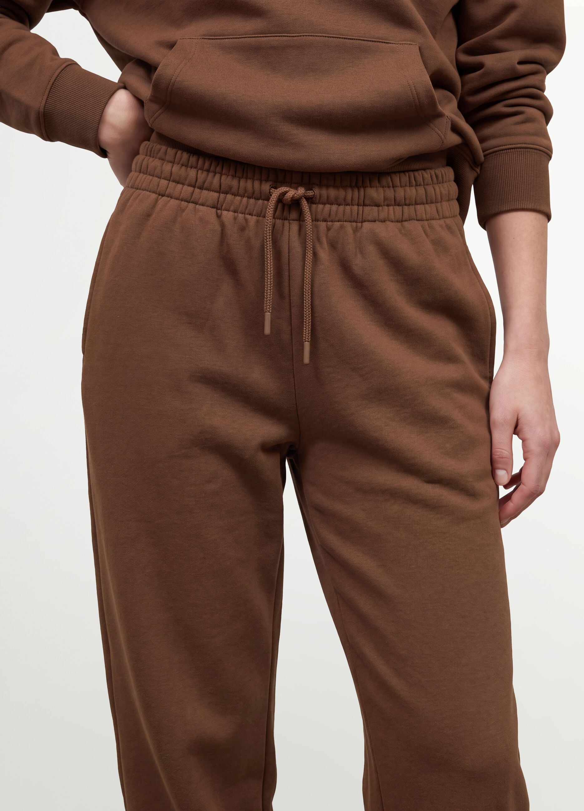Brown cotton-blend joggers with elasticated waist, regular fit