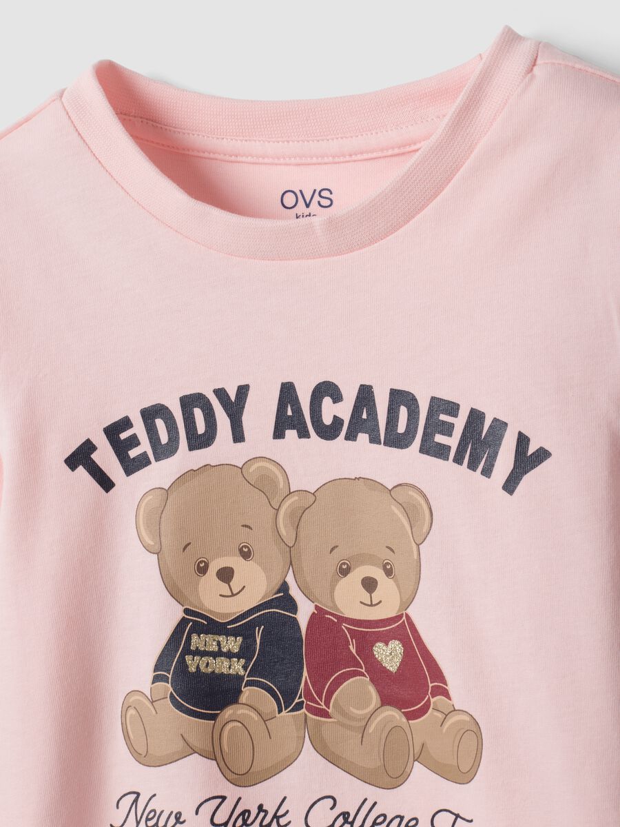 Pink pure organic cotton teddy print T-shirt for girls_2