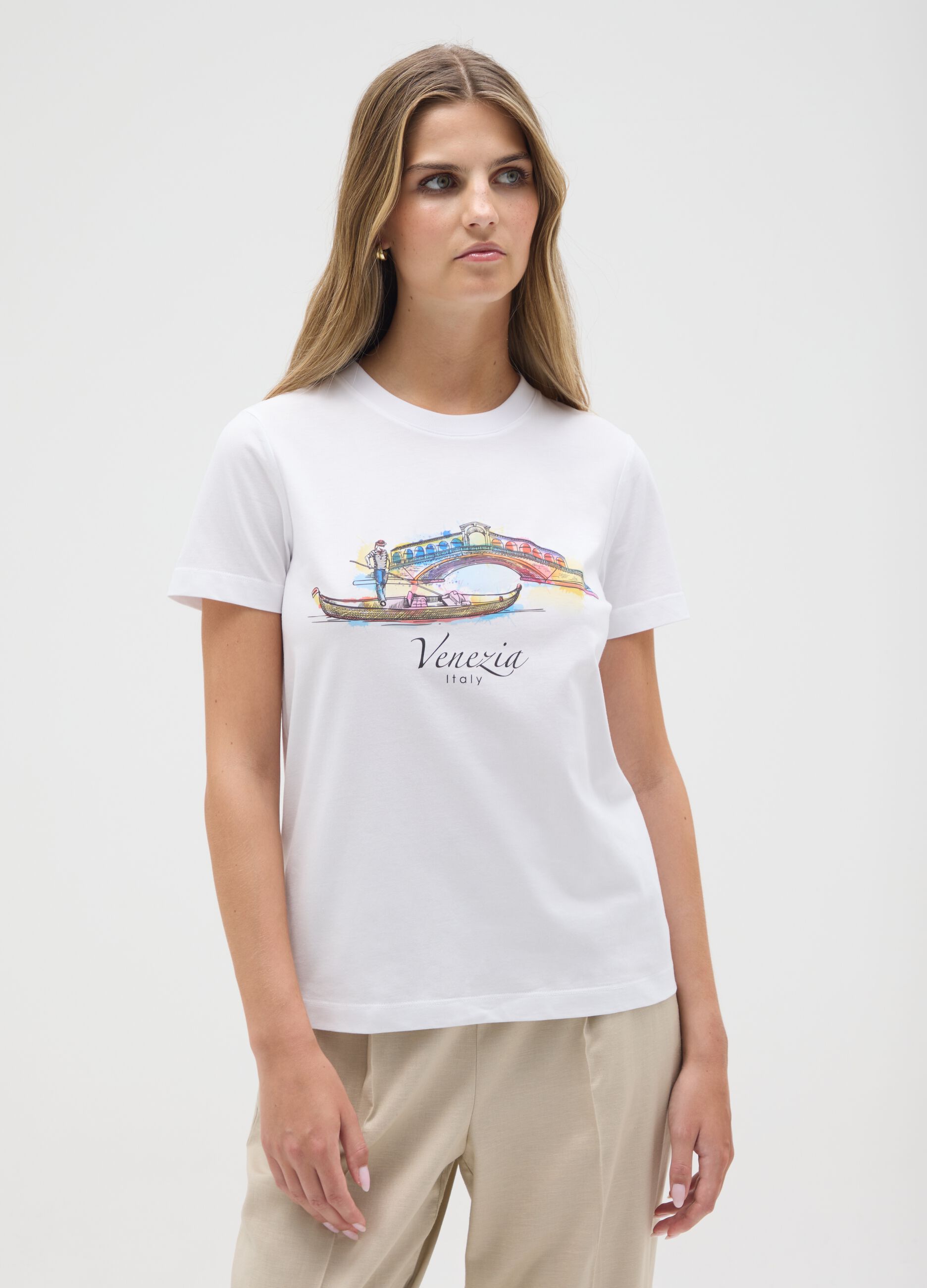 Women's pure white cotton t-shirt regular fit