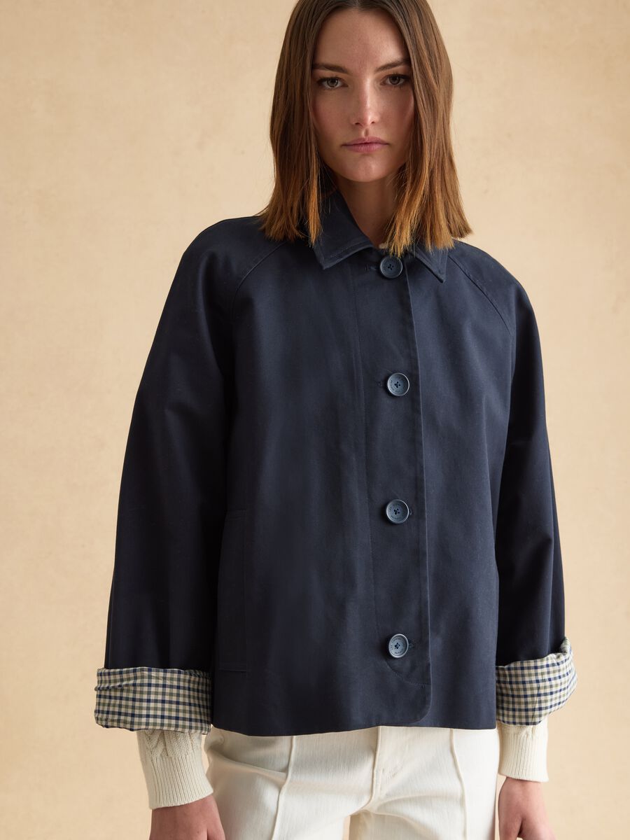 Regular fit blue pure cotton jacket with buttons_2