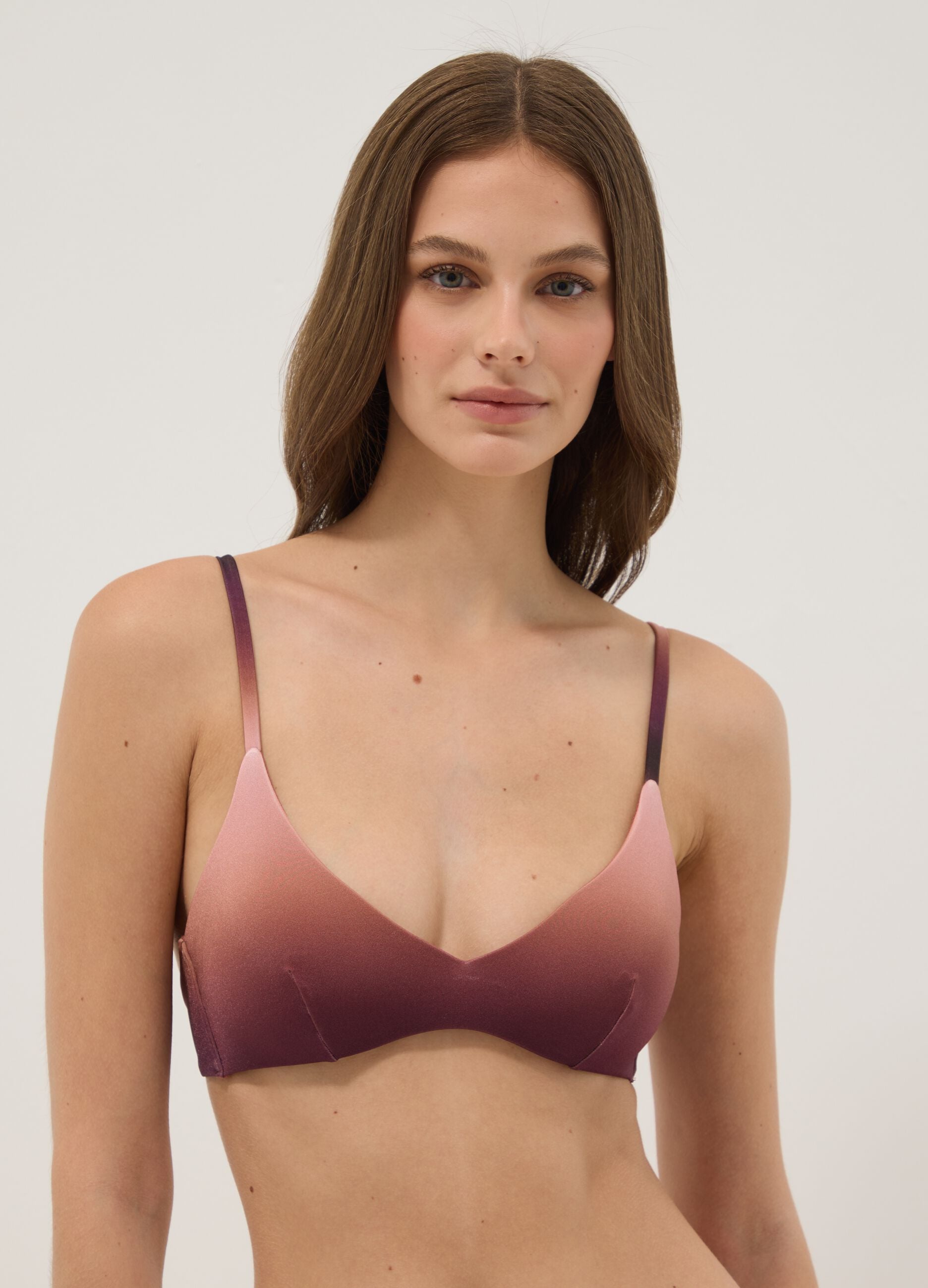 Brown stretch bikini top with ombr&eacute; effect