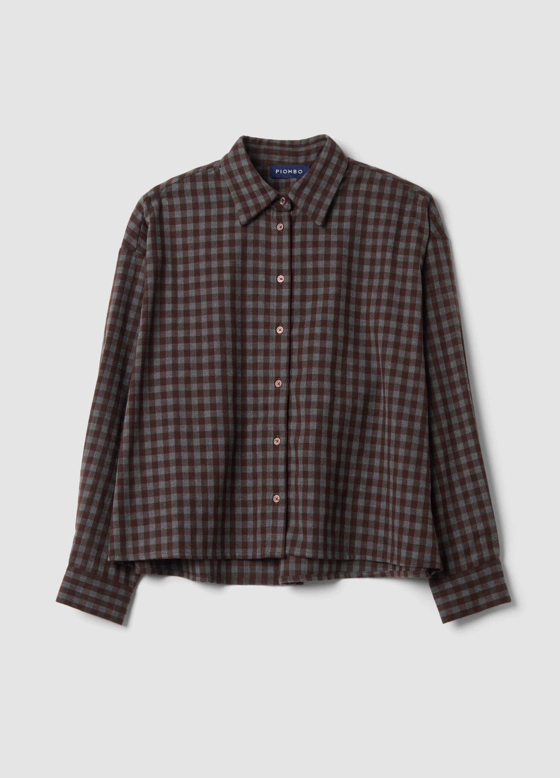 Camicia marrone a quadri in viscosa elasticizzata regular fit