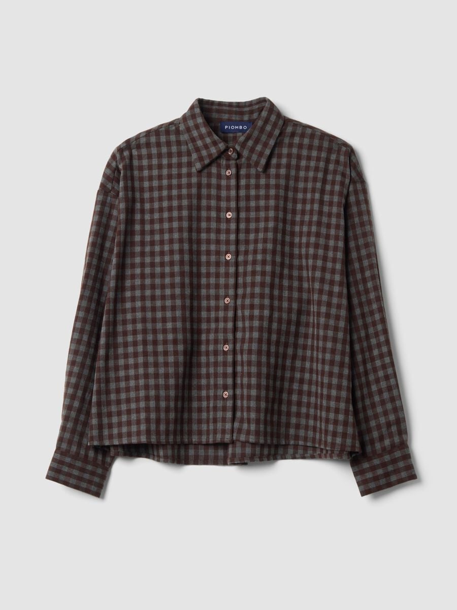 Camicia marrone a quadri in viscosa elasticizzata regular fit_0